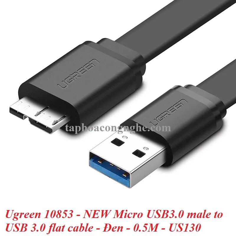 Ugreen 10853 0.5M màu Đen Cáp USB 3.0 sang MICRO USB 3.0 cho ổ cứng dáng dẹt US130 30010853